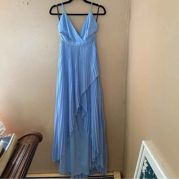 Michael Costello X Revolve Ale Gown light blue pleated maxi wedding sz S $258 - Picture 14 of 14